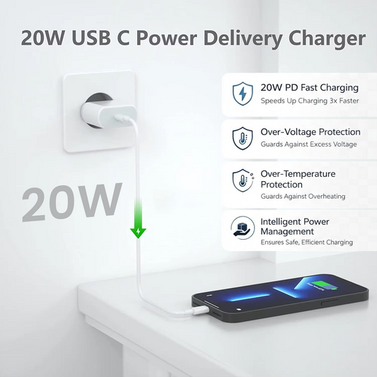 20W USB-C Fast Charger Adapter with Type-C to Type-C Nylon Braided Cable | PD Fast Charging