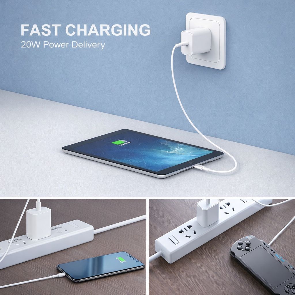 20W USB-C Fast Charger Adapter with Type-C to Type-C Nylon Braided Cable | PD Fast Charging