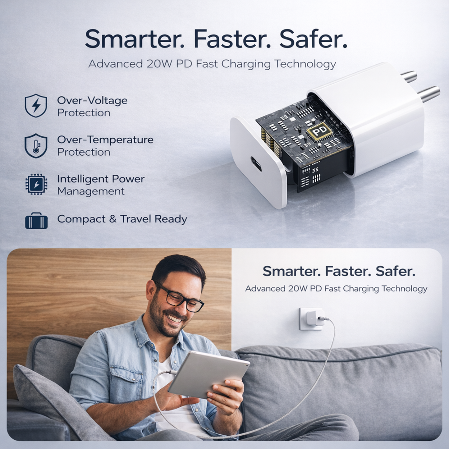20W USB-C PD Fast Charger Adapter | Compact Power Adapter for iPhone, Samsung & Android Phones