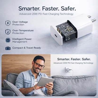 20W USB-C PD Fast Charger Adapter | Compact Power Adapter for iPhone, Samsung & Android Phones