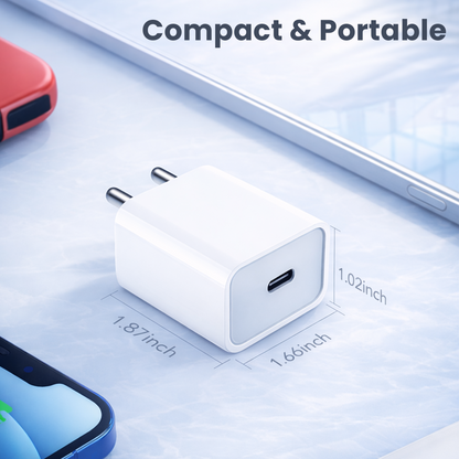 20W USB-C PD Fast Charger Adapter | Compact Power Adapter for iPhone, Samsung & Android Phones