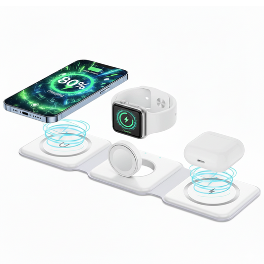 3-in-1 Magnetic Wireless Charger | Foldable 15W Fast Charging Stand for iPhone, Apple Watch & AirPods